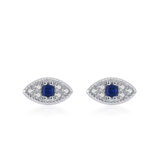 Silver Cz Evil Eye Stud Earrings