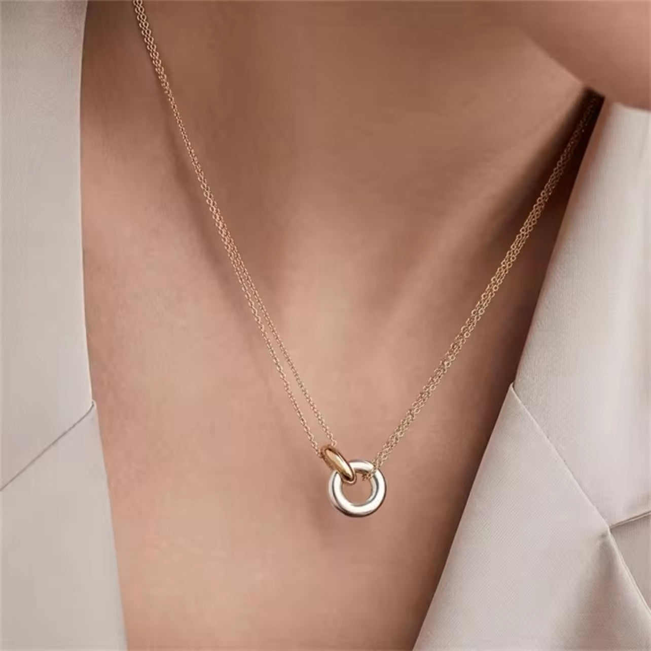 Two Tone Open Circle Necklace