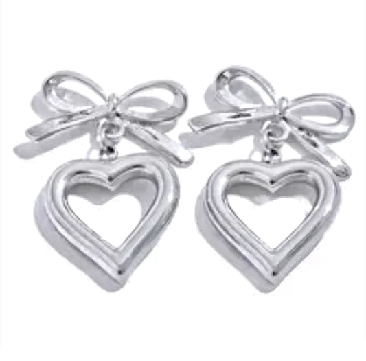 Heart Silver Bow Earrings