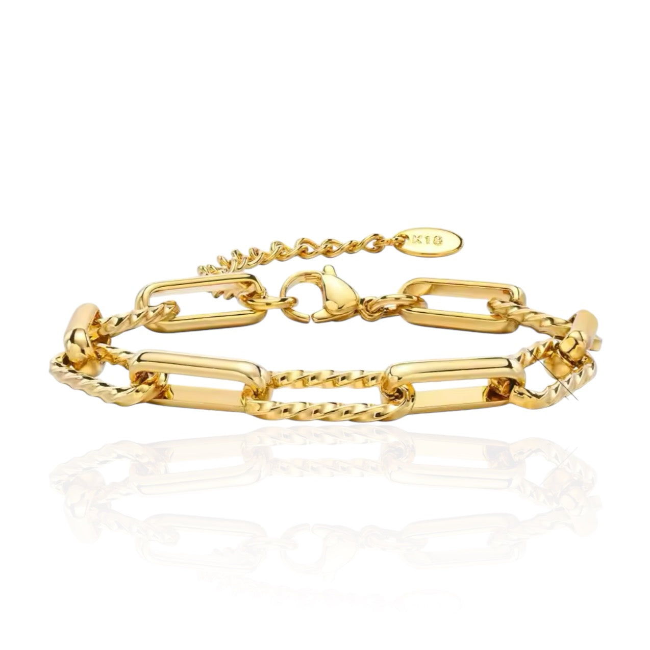 Gold paperclip chain bracelet, water and tarnish resistant