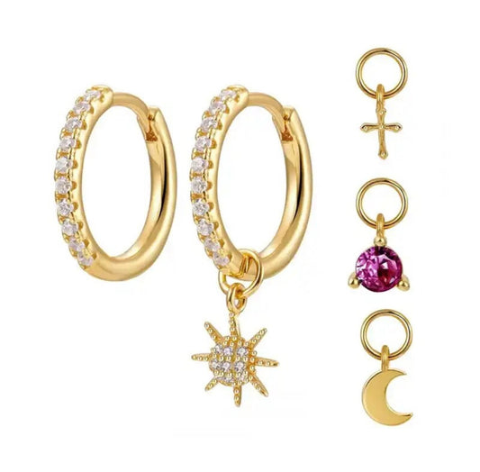 Gold Hoop Earrings Set Sun