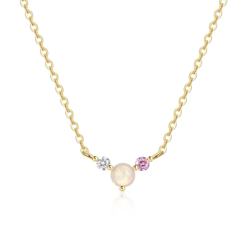 Opal Cz Gold Necklace