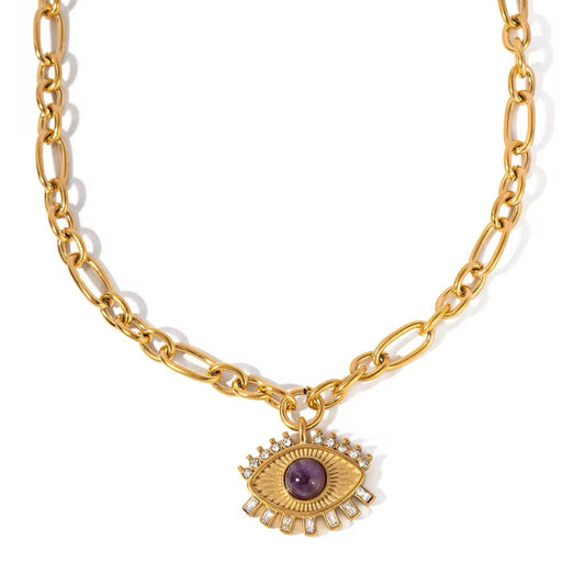 Protective evil eye necklace, gold and tarnish-free