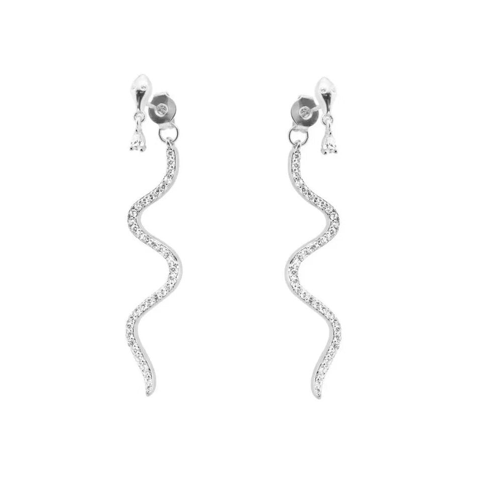 Large Snake Earrings Silver