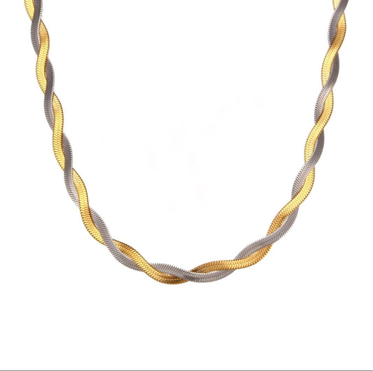 Two Tone Braided  Flat Necklace