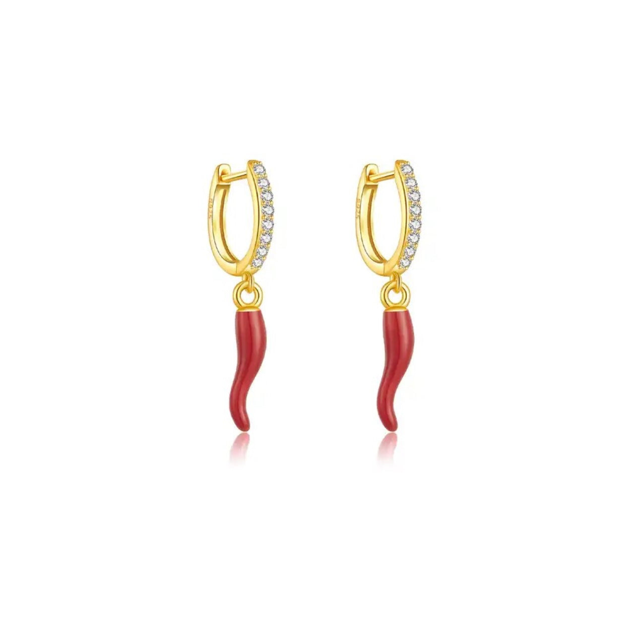 Red Cornicello Gold Earrings