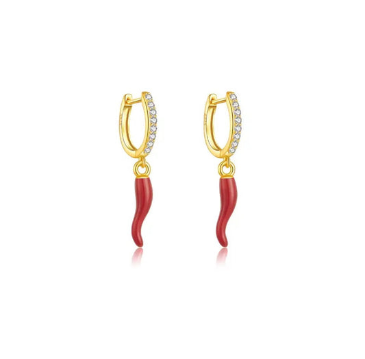 Red Cornicello Gold Earrings