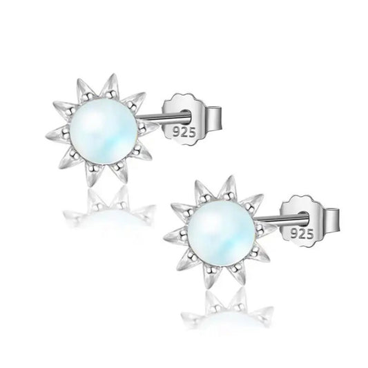 Silver Moonstone Sun Stud Earrings