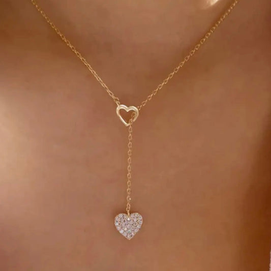 Gold Cz Heart Lariat Necklace