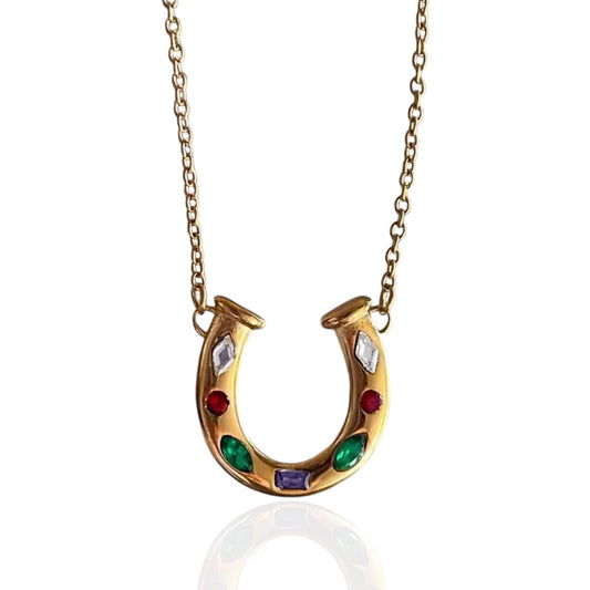 Multicolor Cz horseshoe necklace in gold, water and tarnish resistant