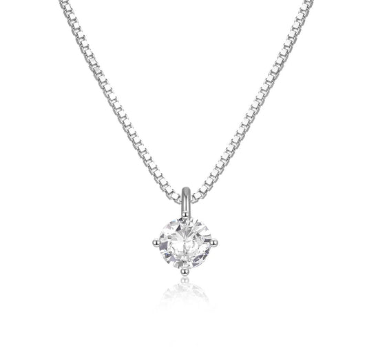 Cz Solitaire Necklace Silver