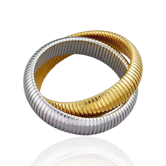 Two-tone double chunky Tubogas flexible bracelet, water resistant