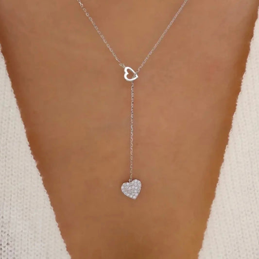 Silver Cz Heart Lariat Necklace