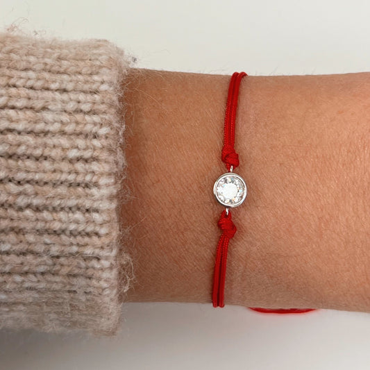 Silver Diamond Red String Bracelet