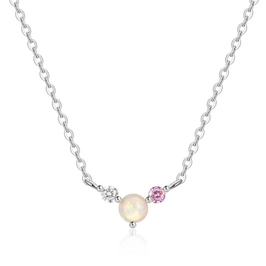 Silver Opal Cz Necklace