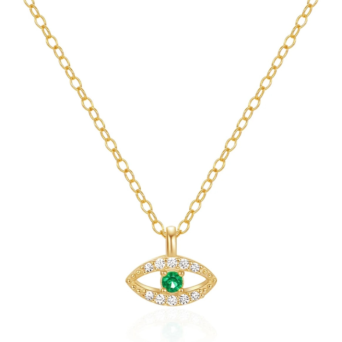 Gold Tiny Green Evil Eye Necklace