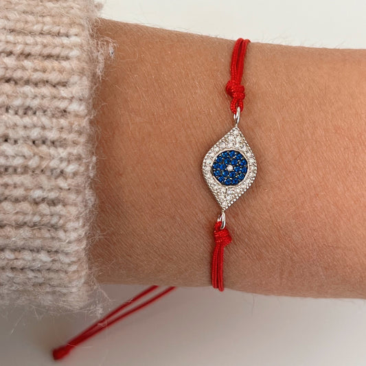 Silver Evil Eye Red String Bracelet