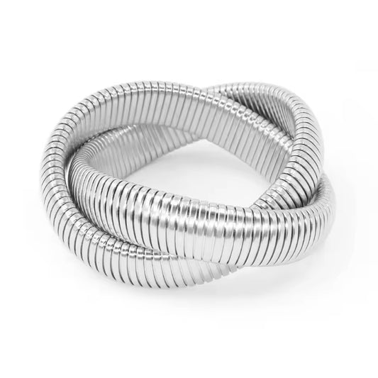 Silver double chunky Tubogas flexible bracelet, water resistant