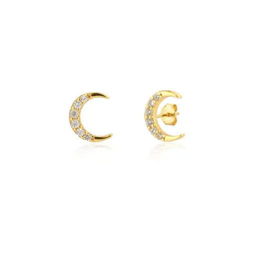 Gold Moon Stud Earrings