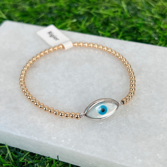 Mother of Pearl Silver Evil Eye Bracelet