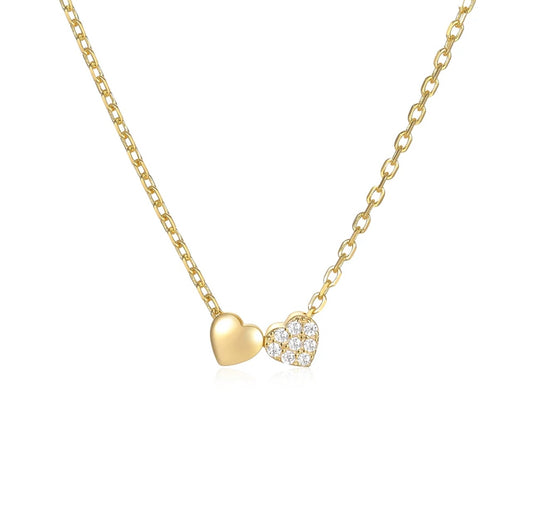 Double Tiny Heart Necklace Gold