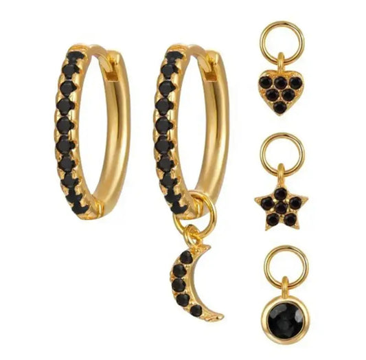 Black Hoop Earrings Set