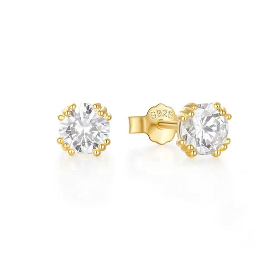 Gold Cz Solitaire Stud Earrings