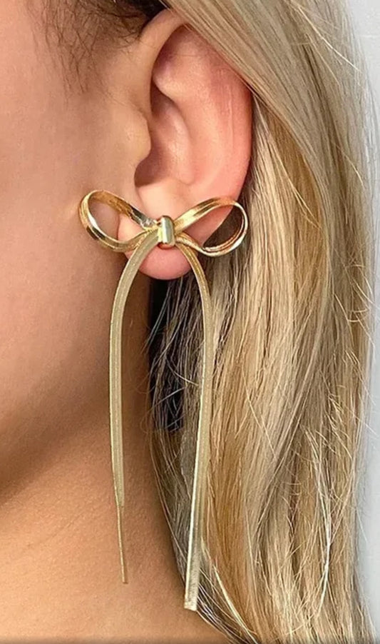 Large Gold Bow Earrings