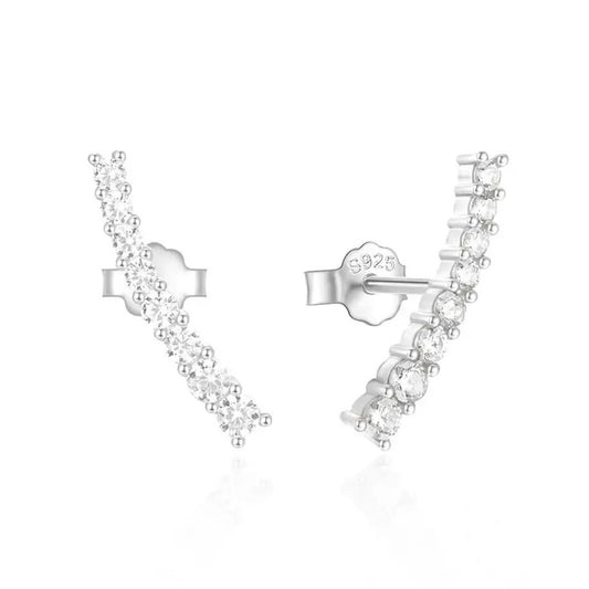 Silver Cz Curved Bar Stud Earrings