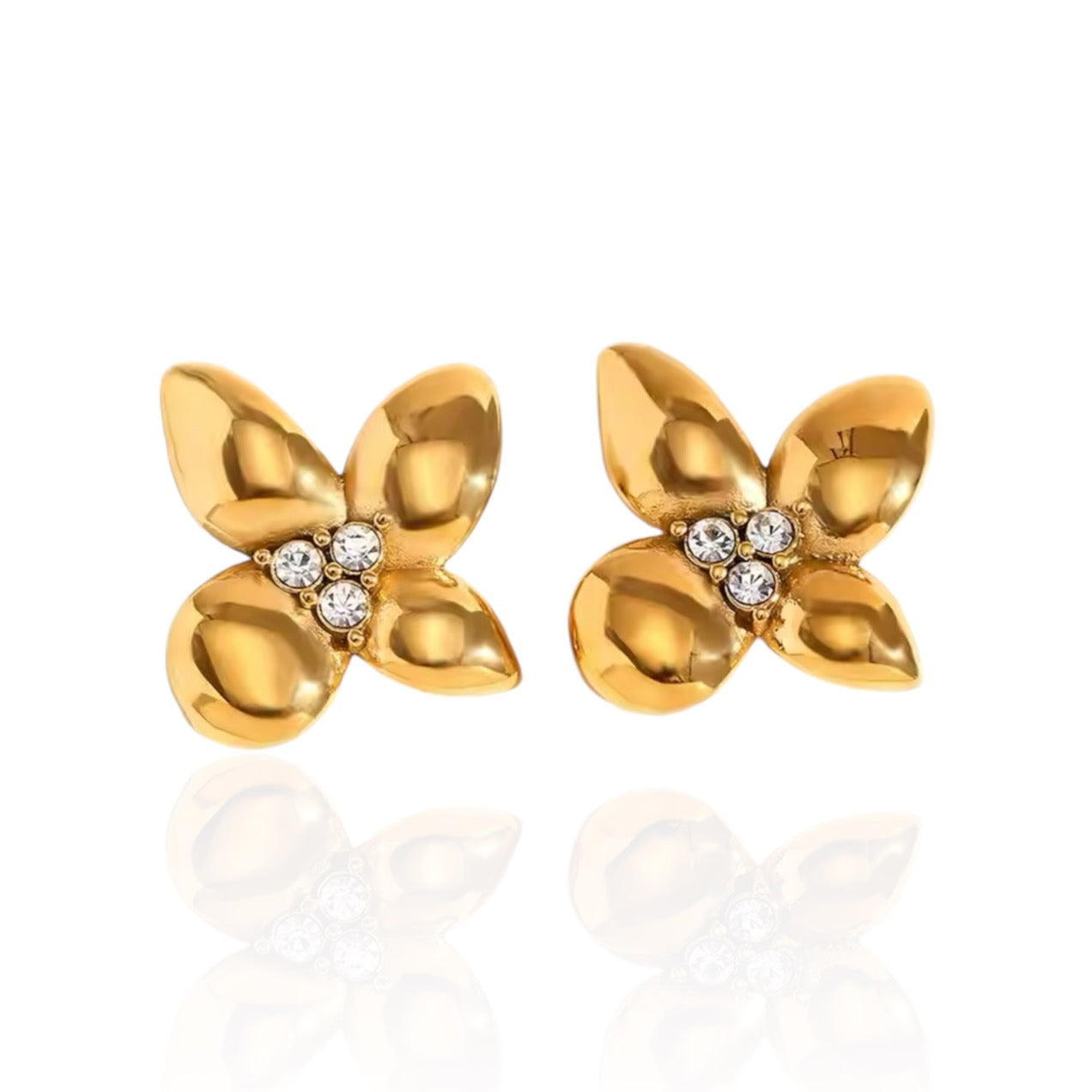 Bold flower earrings in gold with Cz stones, hypoallergenic