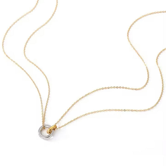 Two-tone open circle necklace, elegant and minimalist