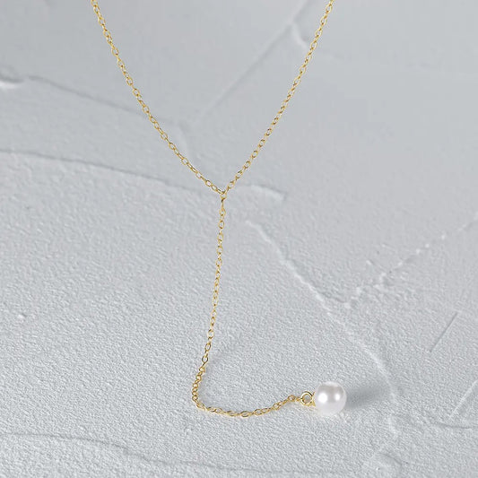 Gold Pearl Lariat Necklace