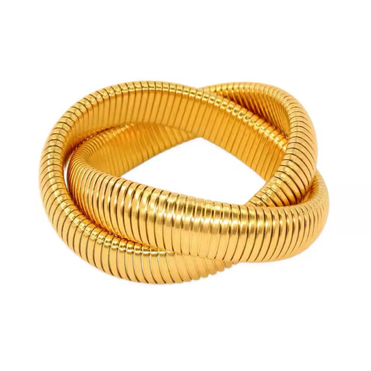 Gold double chunky Tubogas flexible bracelet, water and tarnish resistant