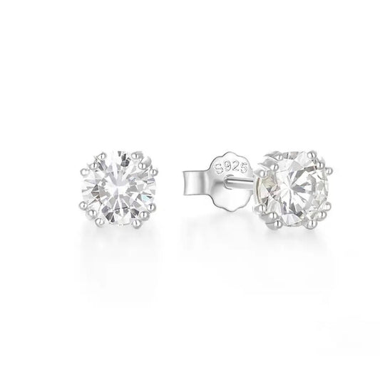 Silver Cz Solitaire Stud Earrings