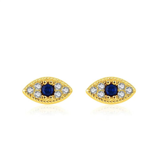 Gold Cz Evil Eye Stud Earrings